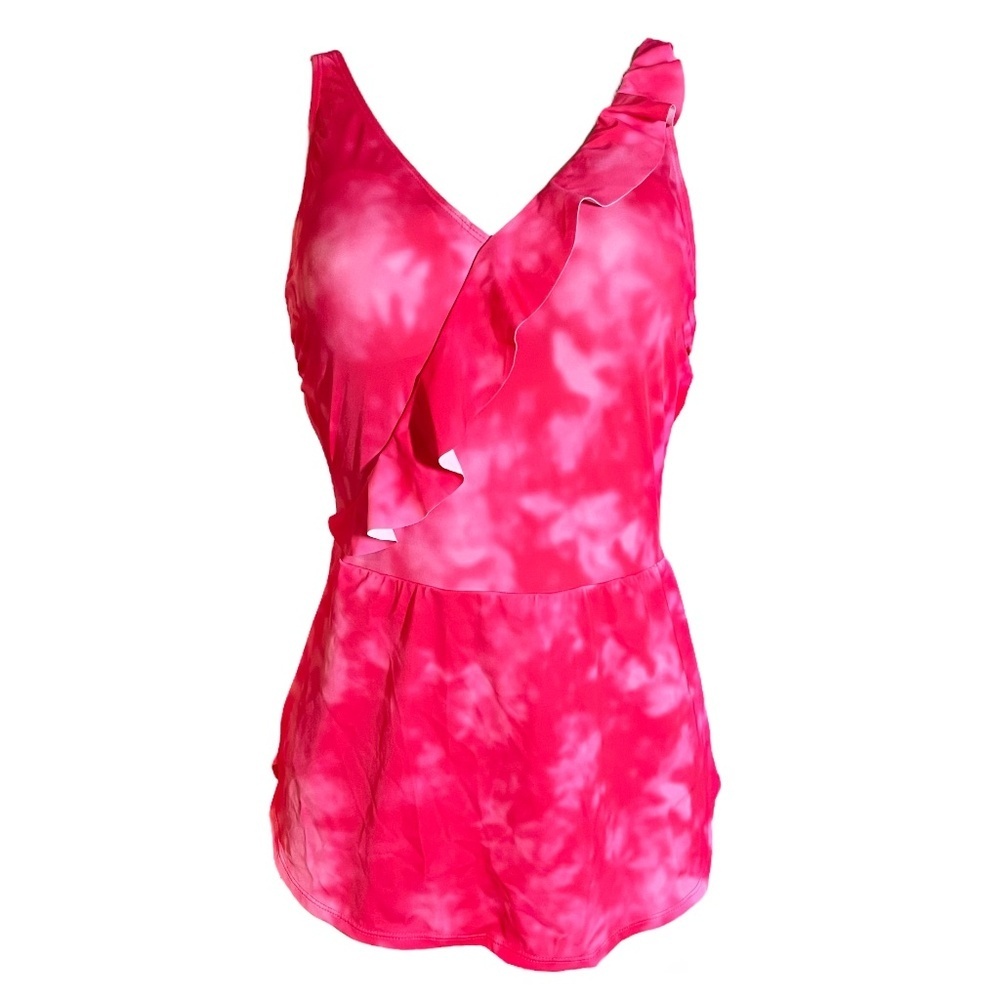 Denim & Co. Beach Ruffle Trim V-Neck Swim Dress